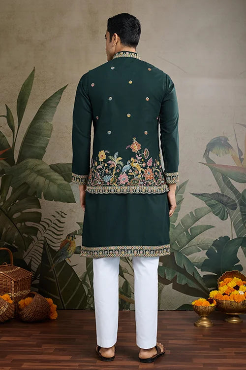 Stylish Green Men's Kurta Koti Set – Elegant & Trendy