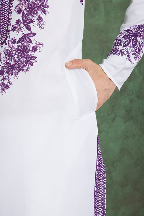 Purple Color Digital Printed Gents Kurta Pyjama