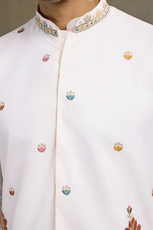 Designer White Kurta With Embroidered Koti – Elegant Style