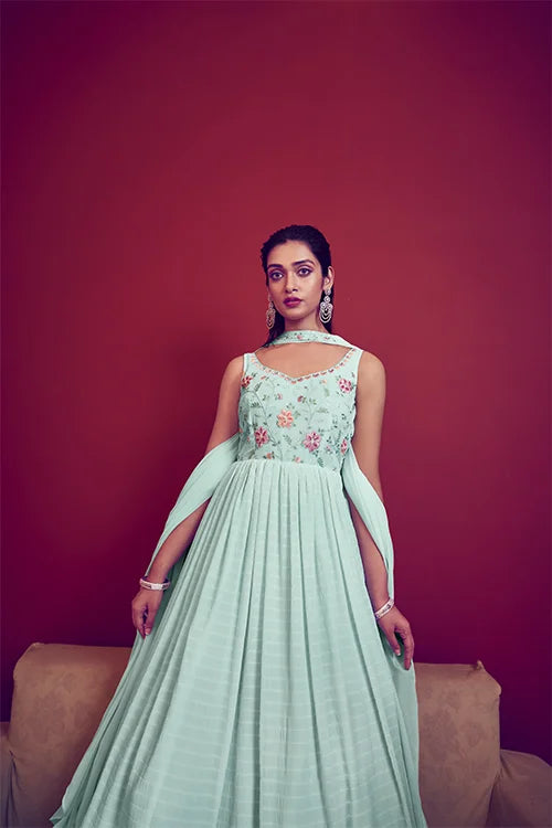 Ready To Wear Designer Wedding Sky Anarkali Long Gown Collection