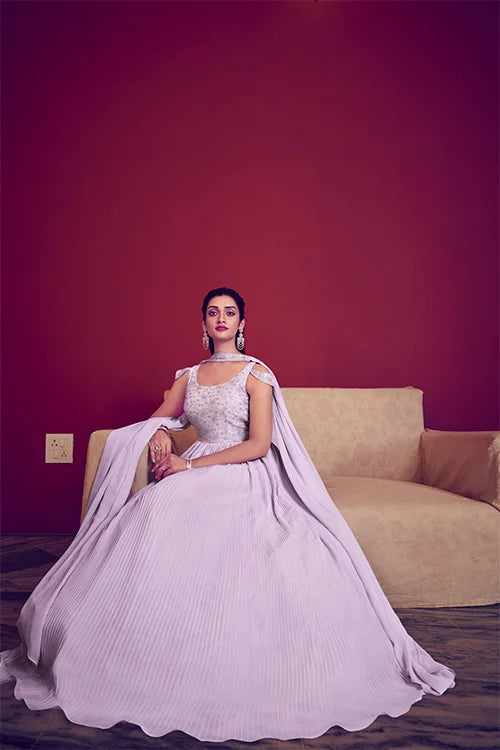 Lavender Georgette Embroidered Ready To Ship Long Gown Collection
