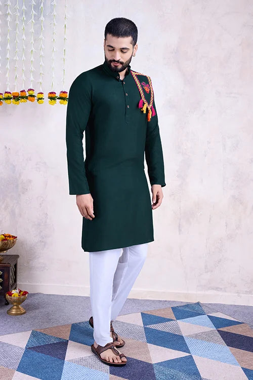 Green Color Festival Wear Men's Kurta Stylish Collection