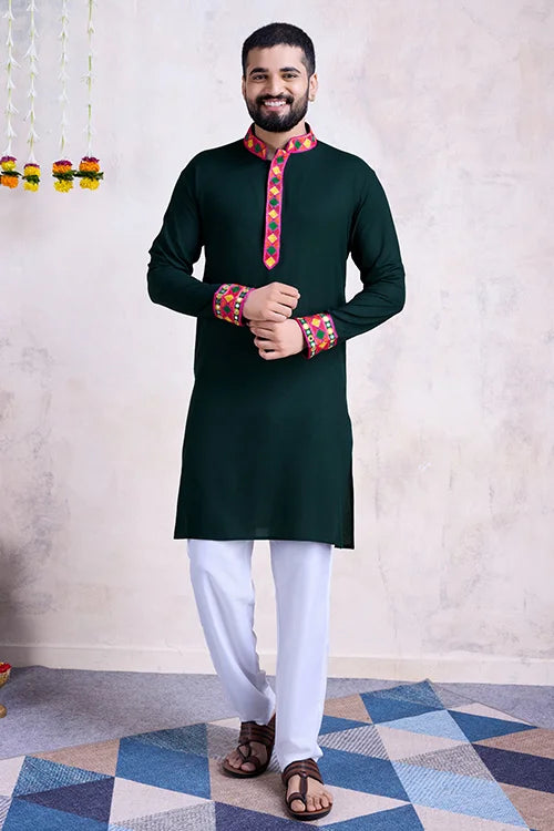 Green Color Men's Wear Embroidered Kurta with Dupatta Collection