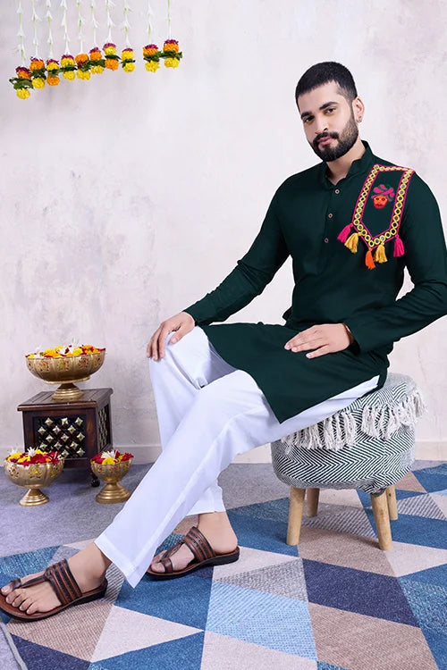 Green Color Festival Wear Men's Kurta Stylish Collection