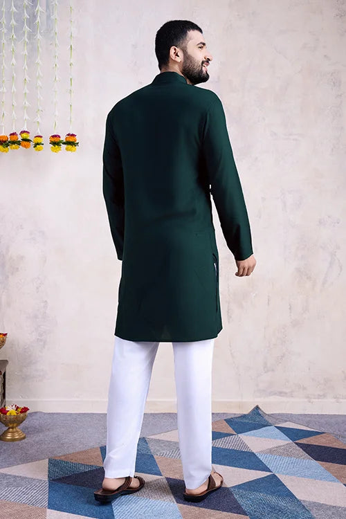 Green Color Ready To Wear Traditional Kurta For Mens Wear