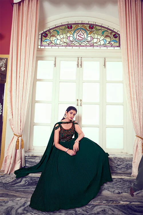 Latest Exclusive Designer Green Color Long Anarkali Ethnic Gown Collection
