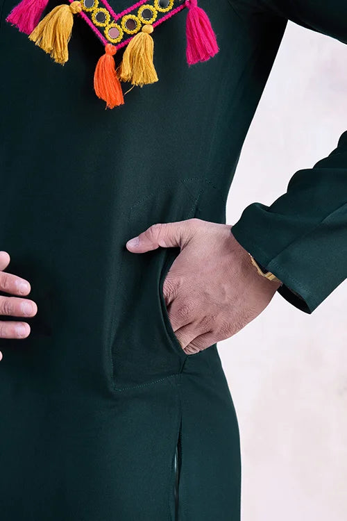 Green Color Festival Wear Men's Kurta Stylish Collection