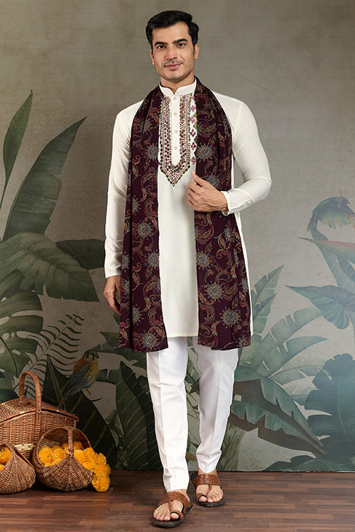 Royal White Mirror Kurta With Dupatta Set For Wedding Functions