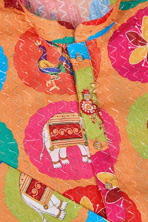 Multi Color Print With Embroidered Kurta And Pajama For Men