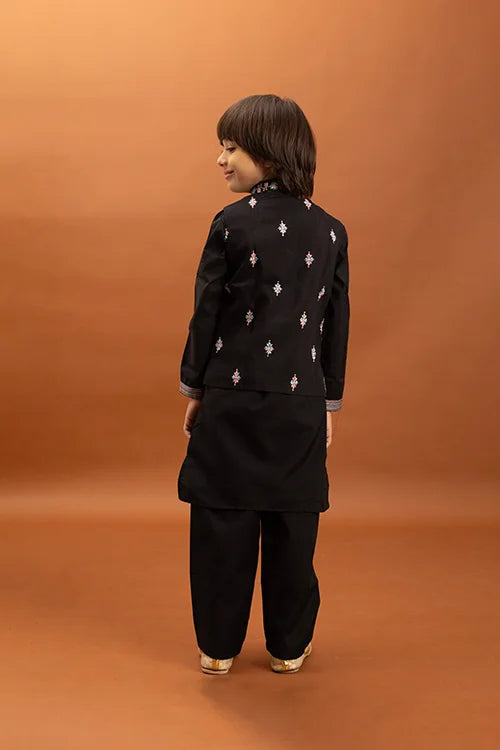 Royal Black Color Koti Kurta Pajama for Little Boys