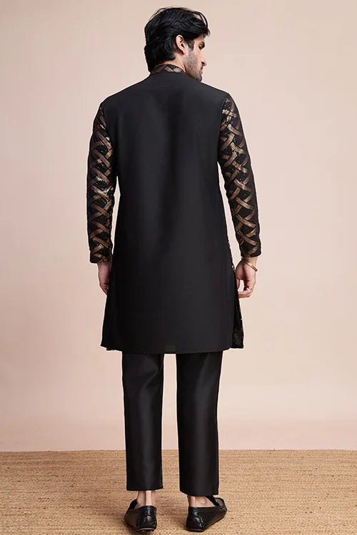 Stylish Black Silk Kurta For Special Occasions