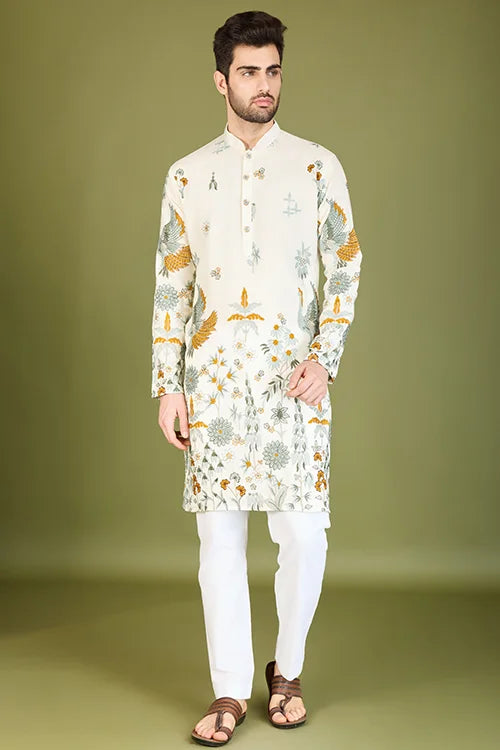 Designer White Sequence Embroidered Gents Kurta