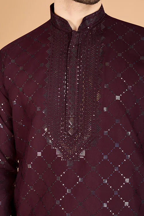 Designer Maroon Viscose Silk Men's Kurta Online