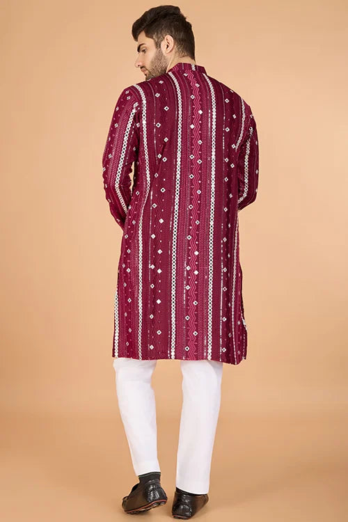 Maroon Traditional Look Ethnic Wear Kurta For Men
