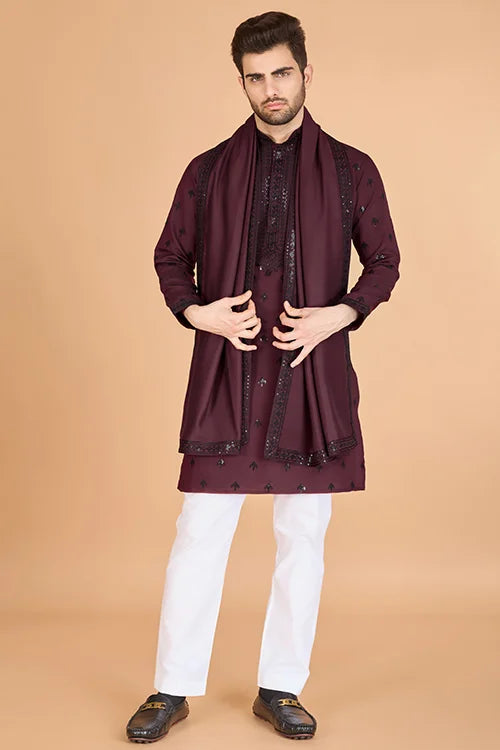 Designer Maroon Viscose Silk Kurta For Men Online