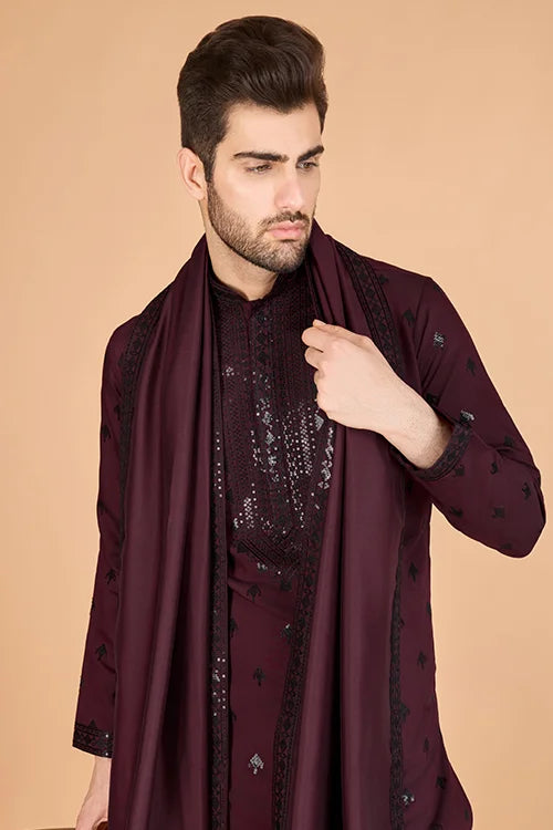 Designer Maroon Viscose Silk Kurta For Men Online