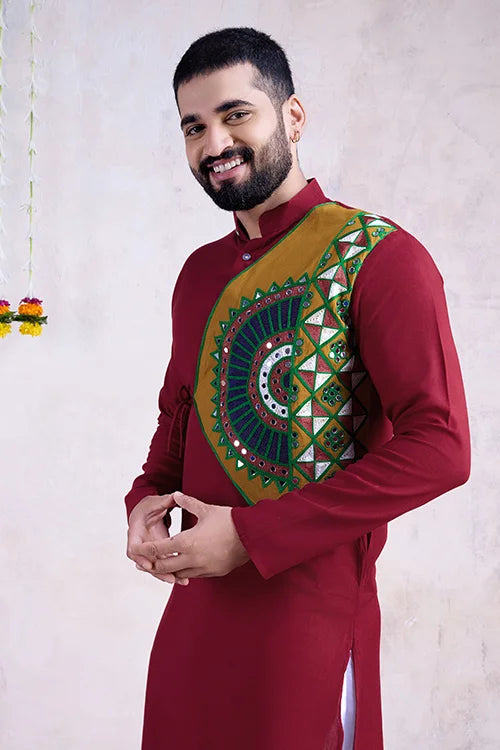 Maroon Color Ready To Wear Traditional Kurta For Mens Wear