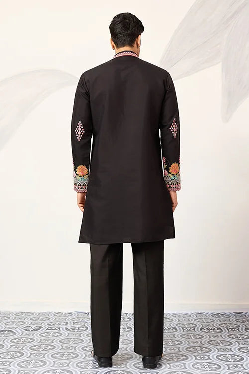 Ethnic Speical Classic Black Embroidered Kurta For Mens
