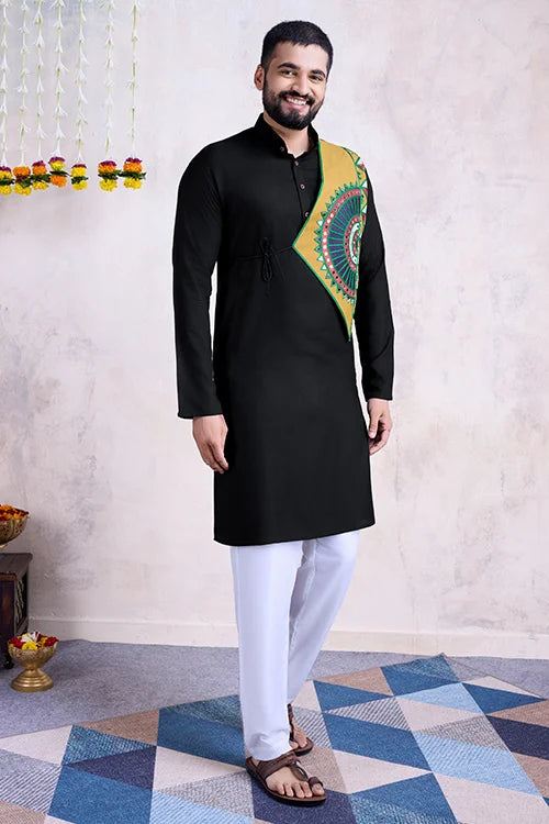 Black Color Ready To Wear Traditional Kurta For Mens Wear