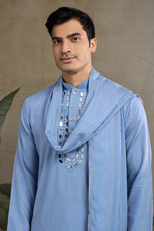 Light Blue Mirror Work Kurta – Elegant & Stylish