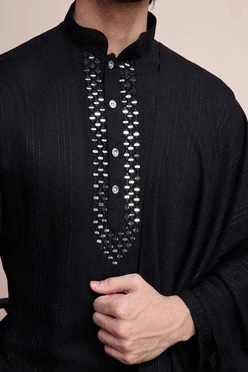 Black Viscose Designer Kurta With Pant & Dupatta