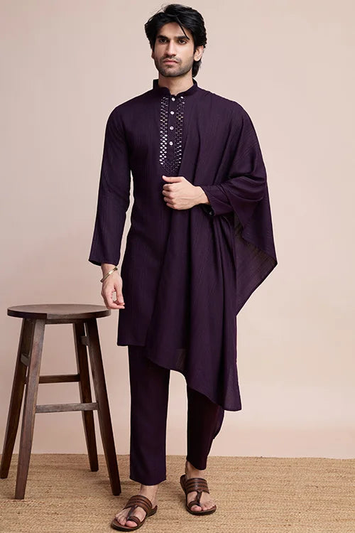 Purple Viscose Designer Kurta With Pant & Dupatta