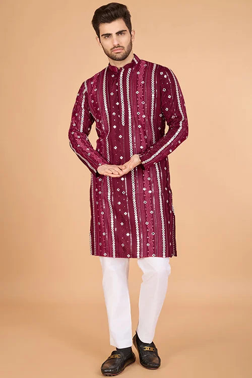 Maroon Traditional Look Ethnic Wear Kurta For Men
