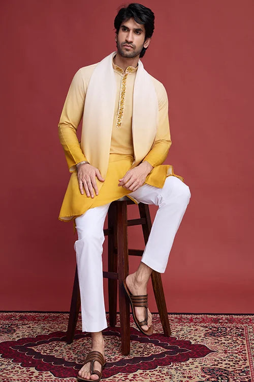 Stylish Designer Men’s Kurta Set With Real Mirror Work