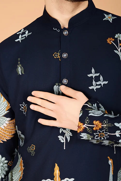 Navy Blue Traditional Look Ethnic Wear Kurta For Men
