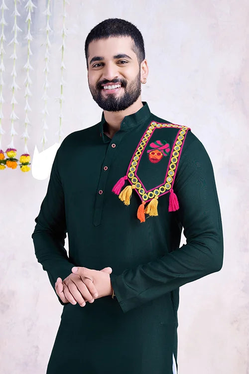 Green Color Festival Wear Men's Kurta Stylish Collection