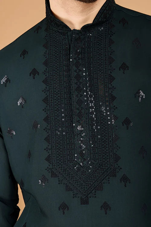 Green Designer Kurta For Men - Festive & Wedding