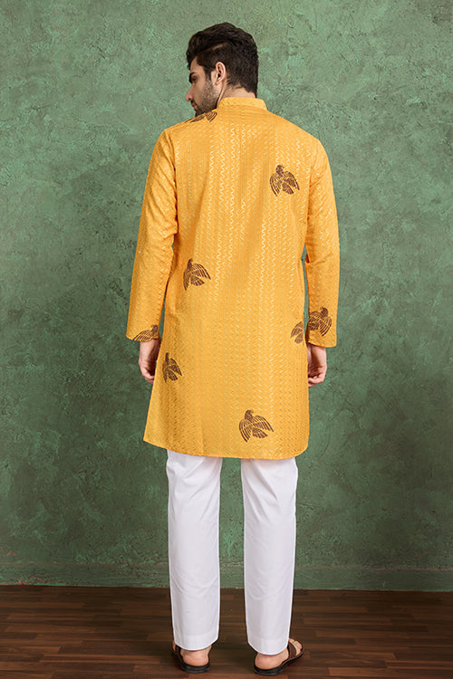 Haldi Special Mustard Yellow Kurta Pajama For Male