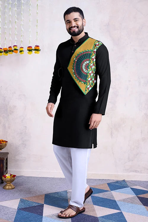 Black Color Ready To Wear Traditional Kurta For Mens Wear