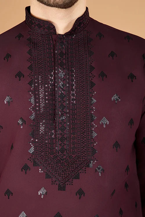Designer Maroon Viscose Silk Kurta For Men Online