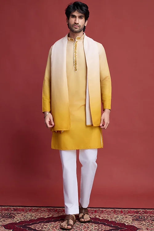 Stylish Designer Men’s Kurta Set With Real Mirror Work