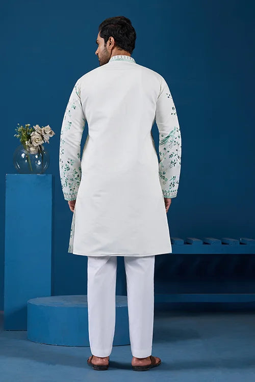 Graceful White Viscose Silk Kurta for Mens Wear