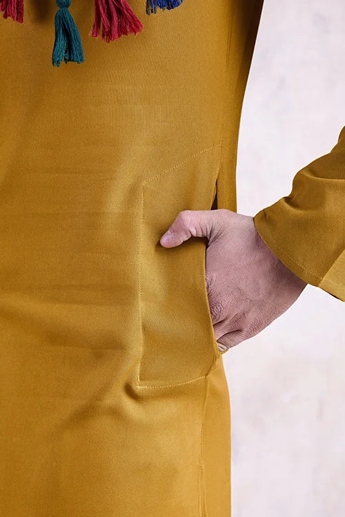 Beautiful Yellow Rayon Navratri Men's Kurta With Mirror Work