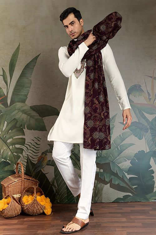 Royal White Mirror Kurta With Dupatta Set For Wedding Functions