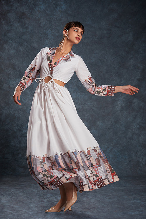 Classy White Linen Maxi Set