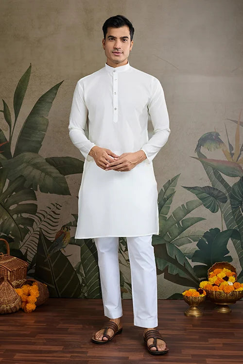 Beautiful White Viscose Silk Kurta Koti Set