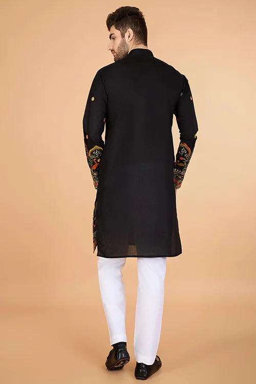 Black Viscose Silk Men's Designer Kurta Online