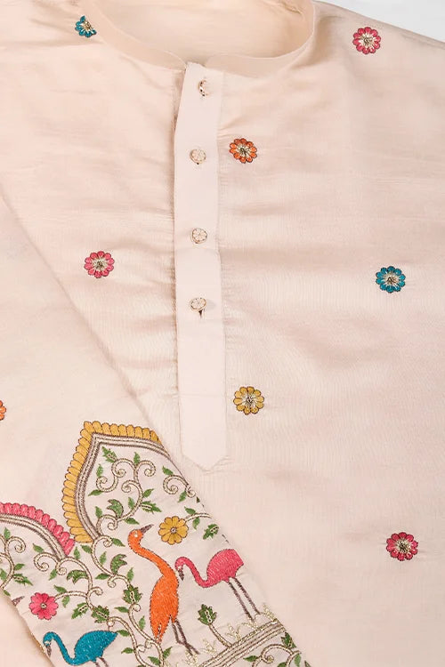 Designer Ivory Viscose Silk Men's Kurta Collection