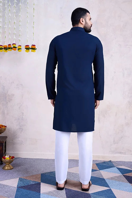 Navy Color Ready To Wear Traditional Kurta For Mens Wear