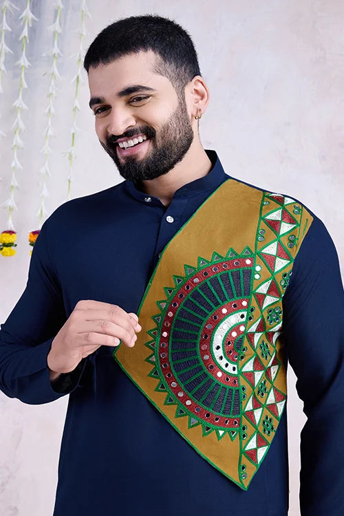 Navy Color Ready To Wear Traditional Kurta For Mens Wear