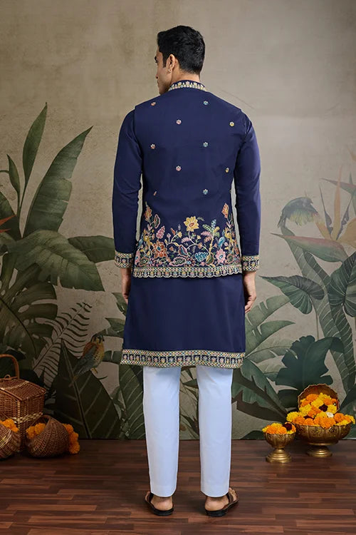 Navy Men's Kurta Koti Set – Stylish & Elegant