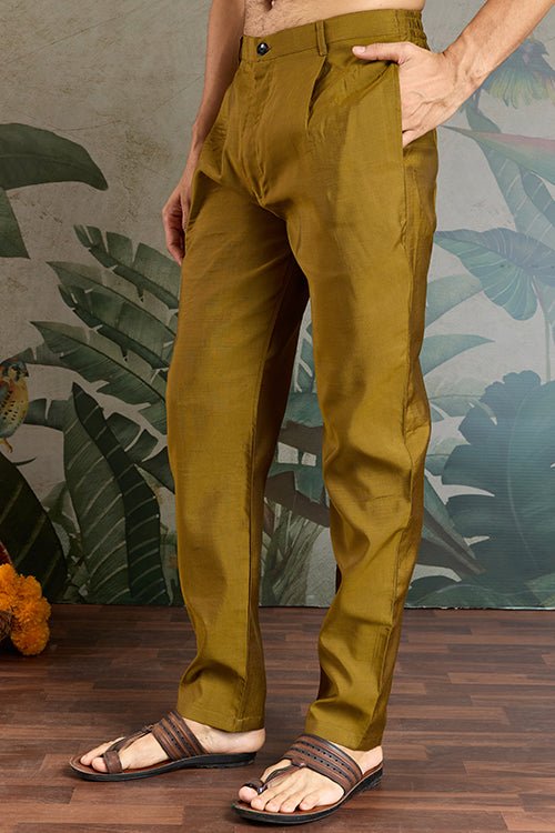 Wedding Special Golden Olive Kurta Pajama With Open Koti For Men