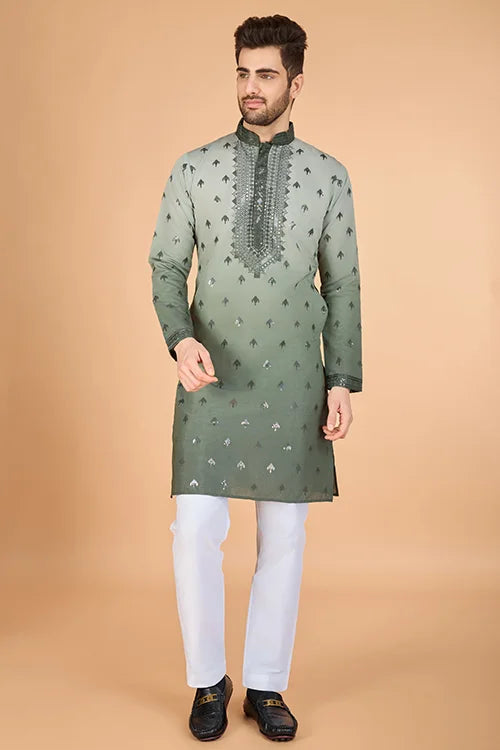 Omber Green Silk Kurta For Men | Designer Ethnic Wear