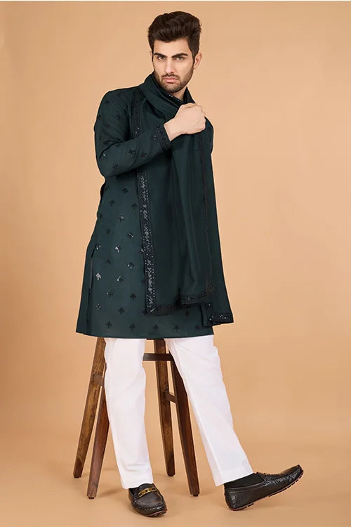 Green Designer Kurta For Men - Festive & Wedding