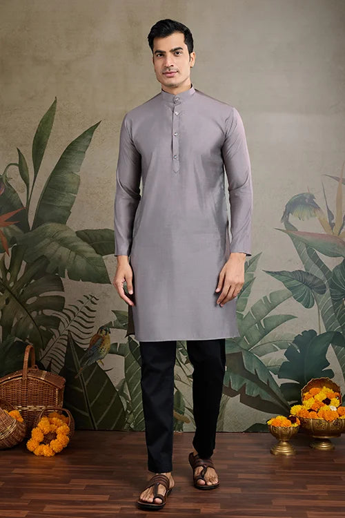 Latest Grey Silk Kurta With Swarovski Koti Jacket For Men’s