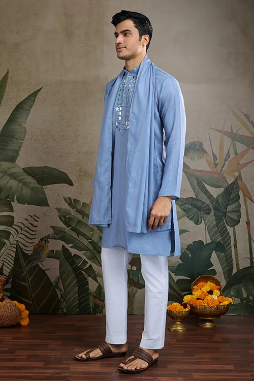 Light Blue Mirror Work Kurta – Elegant & Stylish